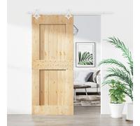 Sliding Door 85x210 cm Solid Pine Wood White with Powder-Coated Steel Rail Heavy