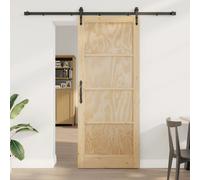 Sliding door 86x211 cm Natural Solid Pine Wood Black Track Smooth Glide Compact