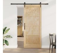 Sliding Door 86x211cm Solid Pine Wood Natural Finish Black Steel Track SoftGlide