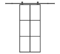 Sliding Door 90x205 cm ESG Tempered Glass Black Aluminum Frame & Kit w/ Hardware