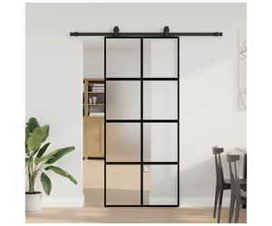 Sliding Door 90x205 cm Matt Tempered Glass Black Aluminum Frame Kit QuietStopper