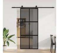 Sliding door 90x205cm Black Dark Transparent Tempered Glass Aluminium with213cm