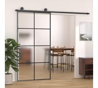 Sliding Door Black 102.5x205cm Frosted ESG Glass Aluminium Frame Kit SoftStop +