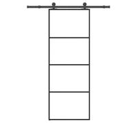 Sliding door Black 76x205 cm ESG Glass Alu Frame + Hardware Kit Silent Noiseless