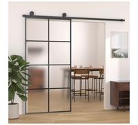 Sliding Door Black 76x205cm Aluminium Frame Frosted 5mm ESG Glass 20mm Powdered