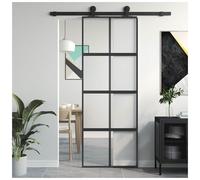 Sliding Door Black 76x205cm Aluminium Frame Frosted 5mm Tempered Glass Anti-rust
