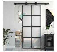 Sliding Door Black 90x205 cm Aluminium Frame Frosted 5mm ESG Glass 20mm Secure+