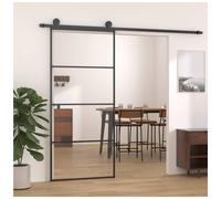 Sliding Door Black 90x205 cm Clear ESG Glass Aluminium Slim Frame Modern Neo