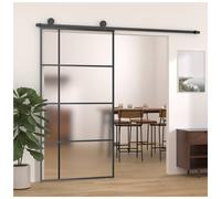 Sliding Door Black Aluminium Frame Clear ESG Glass 102.5x205 cm UltraSlim Modern