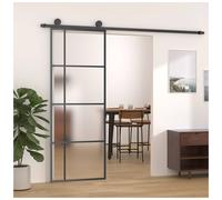 Sliding Door Black Aluminium Frame Clear ESG Glass 76x205 cm 5mm Panel Slim 2cm
