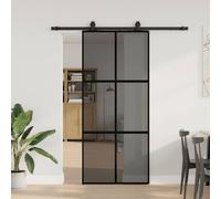 Sliding Door Black Dark Transparent Tempered Glass 90x205cm Aluminium incl Kit.