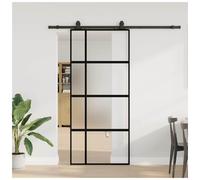 Sliding Door Black Matt Tempered Glass 90x205 cm Aluminum Frame + Hardware Safe