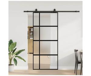Sliding Door Black Matt Tempered Glass 90x205 cm Aluminum Frame + Hardware Safe