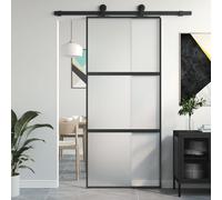 Sliding Door Black Matt Tempered Glass & Aluminium 90x205 cm Slim 5mm Interior.
