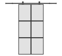 Sliding Door Black Matt Tempered Glass Aluminium Frame 102.5x205 cm Kit Premium