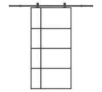 Sliding Door Black Transparent 102.5x205cm ESG Glass Aluminium Frame Rail213.5cm