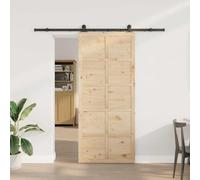 Sliding Door, Brown, 90 x 208 cm, Solid Pine Wood, Rustic Design, Space-Saving, Easy Assembly for Indoor Use