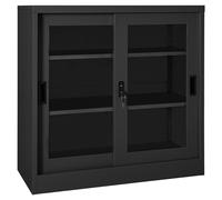 Sliding Door Cabinet Anthracite 90x40x90cm Steel Tempered Glass Lockable WallFix