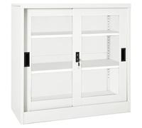 Sliding Door Cabinet White 90x40x90 cm Steel & Tempered Glass Lockable 2 Shelves