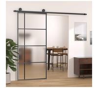 Sliding Door Clear ESG Glass Aluminium Frame Black 90x205 cm Modern Panel 5mm