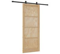 Sliding Door Solid Pine Wood White & Black 83x202 cm Space-Saving Indoor Smooth