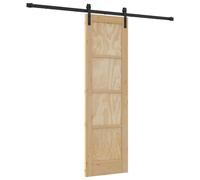 Sliding Door White 83x202 cm Solid Pine Wood Black Steel Smooth Top Track Quiet