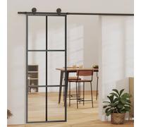 vidaXL Sliding Door Barn Door Sliding Door Panel ESG Glass and Aluminium Black