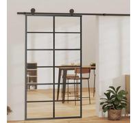 Sliding Door ESG Glass with Aluminium Frame 102 x 205 cm Black Transparent for Indoor Apartment Renovation Room Divider with Stopper for Quiet Closing and Mounting in the House