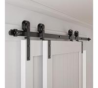 Sliding Door Fitting Bypass Double Door 12.6 ft/386 cm Sliding Doors Sliding Door System Complete Set Running Rail Wheels Set Black for 2 Wooden Doors 186 cm Wide J-Shape