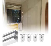 Sliding Door Hardware,8/10/12/16 Ft Sliding Door Hardware Kit - Dual Track Bypass System with Smooth Rolling Action, Customizable Box Rail, Silver Finish, Perfect for Home Renovation.