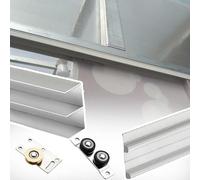 Sliding Door Hardware and Track Kit, Bypass Door Track with Floor Guide and Rollers for Remodel, Customized Cabinet Sliding Door Complete Kit, Easy to Install(White,155cm/61.0in)