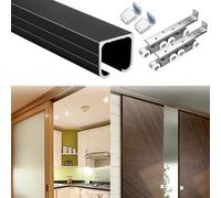 Sliding Door Hardware Kit - 140" Black Top Mount Track Rail for Barn, Pocket, Kitchen, Bathroom, Pantry & Patio Doors -, Easy Install, Perfect for Modern Home Decor