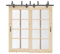 Sliding Door Hardware Kit 213.5 cm Black Powder-Coated Steel Bypass Double Doors