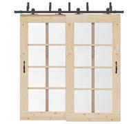 Sliding Door Hardware Kit Dual Track 213.5cm Black Powder-Coated Steel 80kg DIY