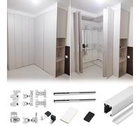 Sliding Door Hardware Kit for 8-Door Folding Closet with Soft Close Mirror Sliding Rail Includes Rail Dampers & Rollers - 4m/13.1ft System