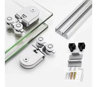Sliding Door Hardware Kit - Smooth Sliding Track with Stoppers Silent System for Double s Doors Ceiling Mount 44in/112cm - & Easy Installat