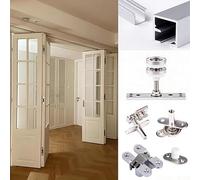 Sliding-Door-Hardware Quiet 2/3/4 Door Track & Roller Set, Space-Saving Folding Door Hardware Kit for Living Room, Heavy Duty Aluminum Slide Track for Double Doors(Style B)