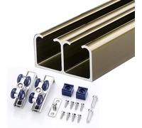 Sliding-Door-Hardware Sliding Door Hardware Set, Concealed By-Passing System with Soft-Close Rollers, Cabinet Barn Ghost Kit for Wardrobe Room Divider(Champagne,24in/2ft/61cm)