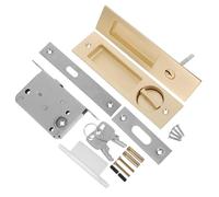 Sliding Door Hook Lock Brushed Gold Zinc Alloy with Keys | Recessed Pull, Double Sided Mortise Structure, Vintage Style, for Furniture and Cabinet Sliding Doors