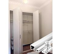 Sliding Door Kit 2 Or 4 Door Folding Door Track 24 36 48 60 inch, Bi-Folding Sliding Barn Door Hardware Track Kit, Patio Screen Door Channel, Forcer Rail(4-Door,57inch/144.7cm)