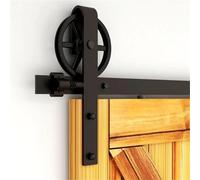 Sliding Door Kit, 6.6ft/201cm Track Sliding Door Hardware Kit with Adjustable Floor Rails - Industrial Large Spoke Wheel J-Type