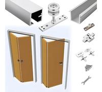 Sliding Door Kit Bi-folding Sliding Barn Door Hardware Kit, Heavy Duty Roller Track Kit for 2 Doors Top-Mounted, Space-Saving Folding Solution for Closet Bedroom Kitchen(55inch/140cm)