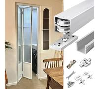 Sliding Door Kit Bifold Sliding Barn Door Hardware Track Kit for 2 Closet Door, Top-Mounted Style Sliding Door Track, Bathroom Door Aluminum Rail System Unit(142cm/56inch)