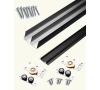 Sliding Door Kit Black Sliding Cabinet Door Track for Wood Door, Floor Guide Rail Double Barn Door 36 48 60 66 75inch, Double Pocket Door Track Kit(124 cm/48.7 inch)