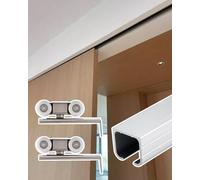 Sliding Door Kit Concealed Sliding Barn Door Hardware Track Kit 4 5 6 8 9 ft, Replacement Pocket Door U Channel with 4 Rollers, Patio Screen Door Guide(170cm/5.5ft)