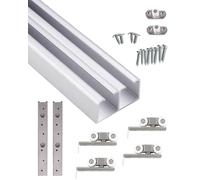 Sliding Door Kit Double Barn Door Hardware Kit 4ft 4.5ft 5ft 5.5ft 6ft 7ft 7.5ft 8ft 9ft 10ft, By-Passing Door Track for 2 Doors System, Pocket Door Track with Pulley(10.8ft/329cm)