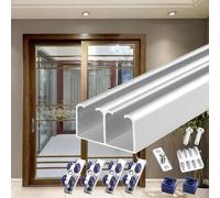 Sliding Door Kit Double Rail Bypass Door Hardware Kit, 30" 48" 60" 72" 96" Aluminum Heavy Duty Sliding Door Track, Patio Wardrobe Kitchen Hidden Hanging Track(Silver,94inch/238.8cm)