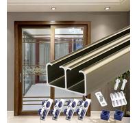 Sliding Door Kit Double Rail Bypass Door Hardware Kit, 30" 48" 60" 72" 96" Aluminum Heavy Duty Sliding Door Track, Patio Wardrobe Kitchen Hidden Hanging Track(Brown,68inch/172.7cm)