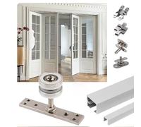 Sliding Door Kit Folding Door Hardware Repair Kit for 2 Doors, Heavy Duty Barn Sliding Door Rail Smoothly, Space-Saving Foldable Solution for Living Room Doors(203cm/80inch)