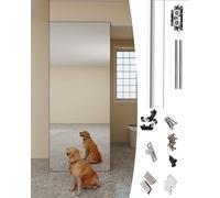 Sliding Door Kit Mirror Surface Ghost Door Hardware and Hinge Kit, Single Sliding Barn Door Mirrored with Concealed Track, Commercial Door Guide Rail(147cm/58in)